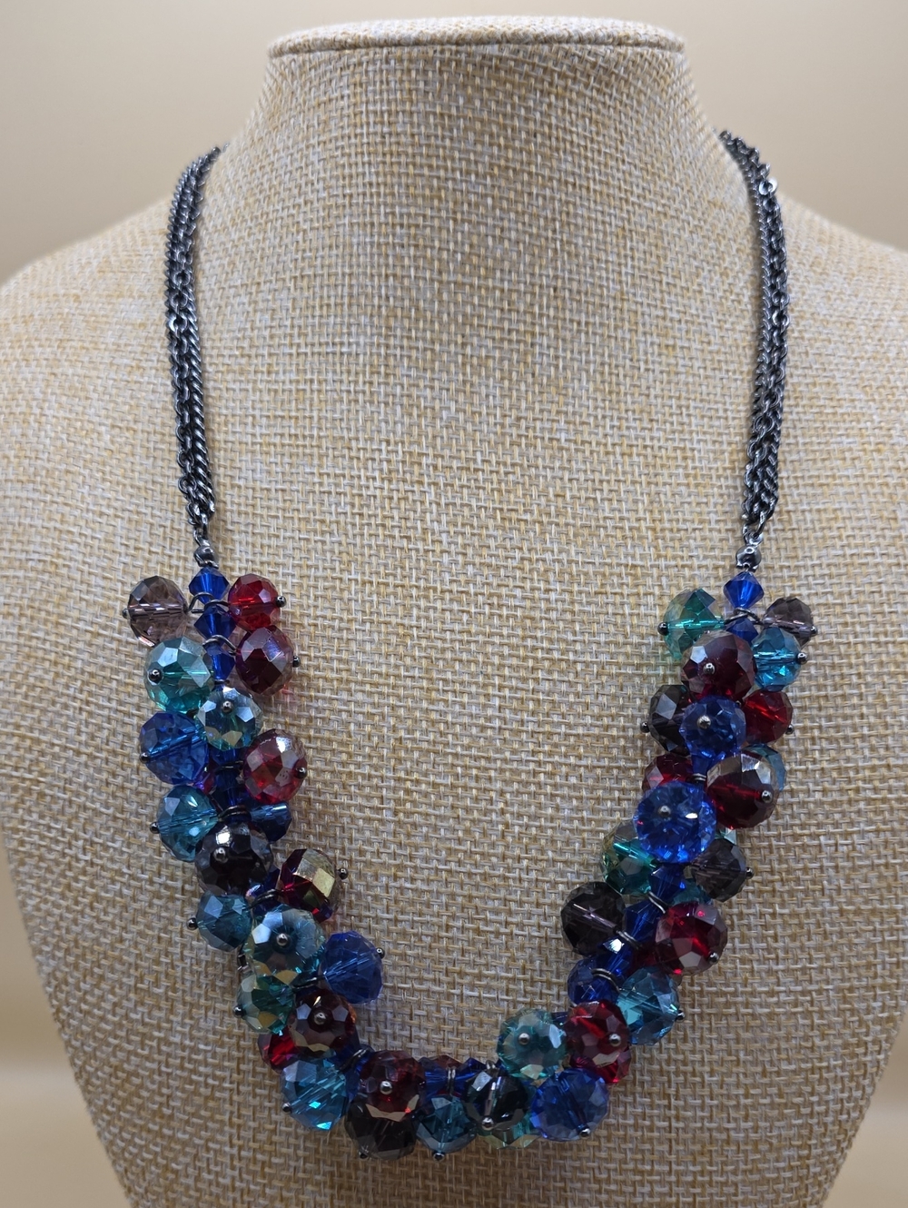 Multicolor Faceted Crystal Bead Statement Necklace